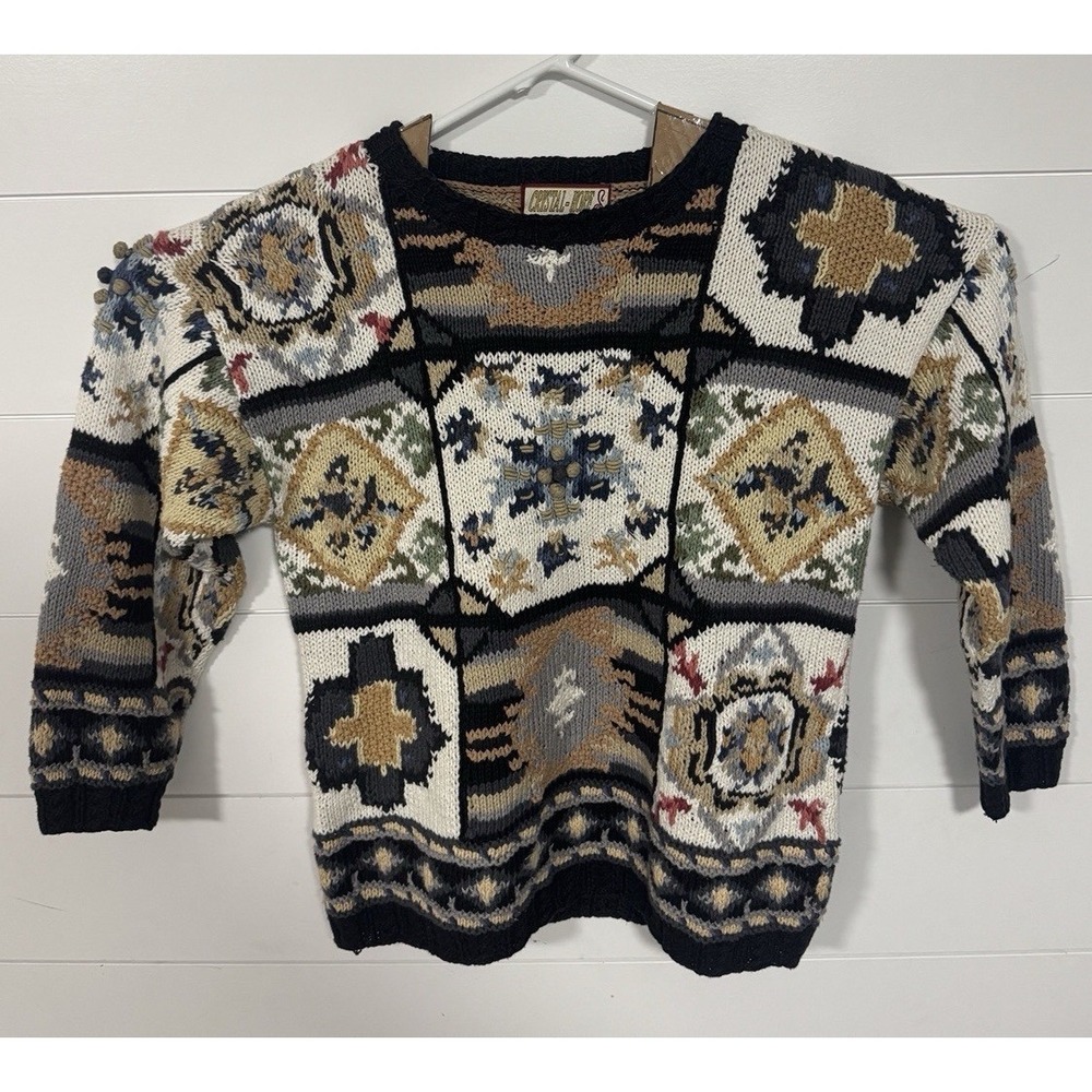 Vintage Crystal Kobe Womens Multicolor Sweatshirt Knitted Crew Neck Size‎ LG